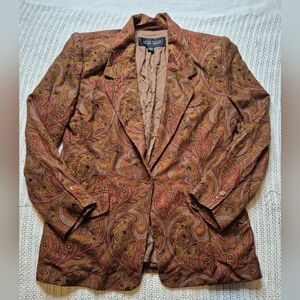 Vintage Linda Allard Ellen Tracy Blazer Jacket Brown Paisley Wool Blend Women 14